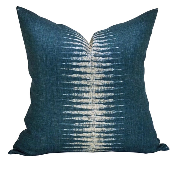 Pillow cover Ikat Peacock ON BOTH SIDES Pillow cover, Batik Pacific Blue Linen