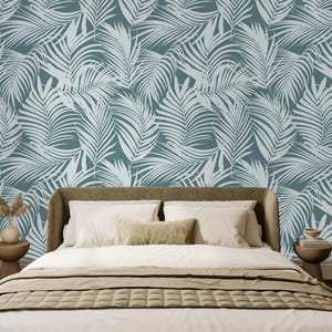 Tropical Palm Leaf Wallpaper Removable Botanical Pattern Coastal Style Living Room Bedroom Accent Decor