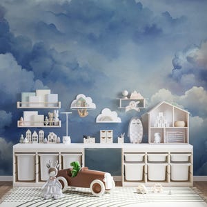 Cloud Sky Wallpaper Mural Dramatic Storm Clouds Decor Bedroom Ceiling Nursery Removable Peel Stick