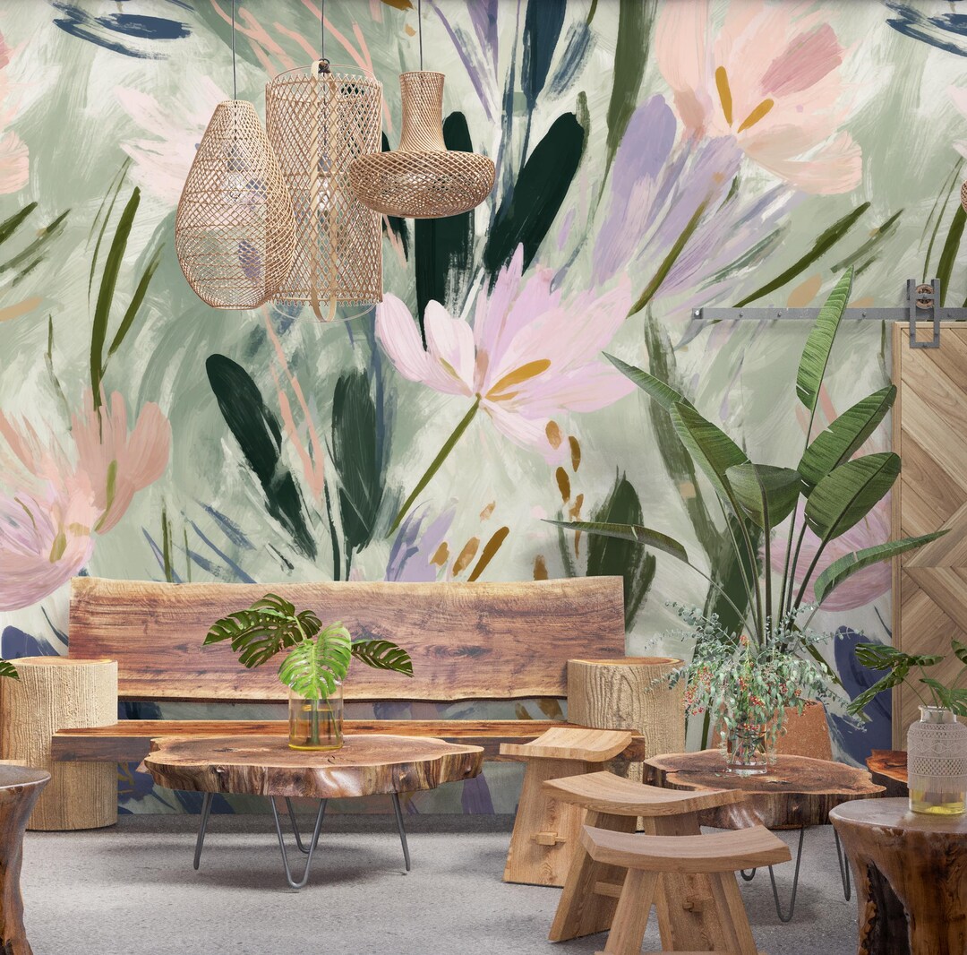 Watercolor Floral Wallpaper Peel Stick Botanical Abstract Wall Mural ...