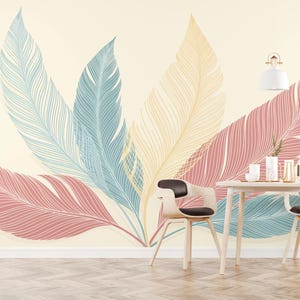 Removable Pastel Feather Wallpaper Abstract Boho Wall Mural Bedroom Living Room Decor Renter Safe