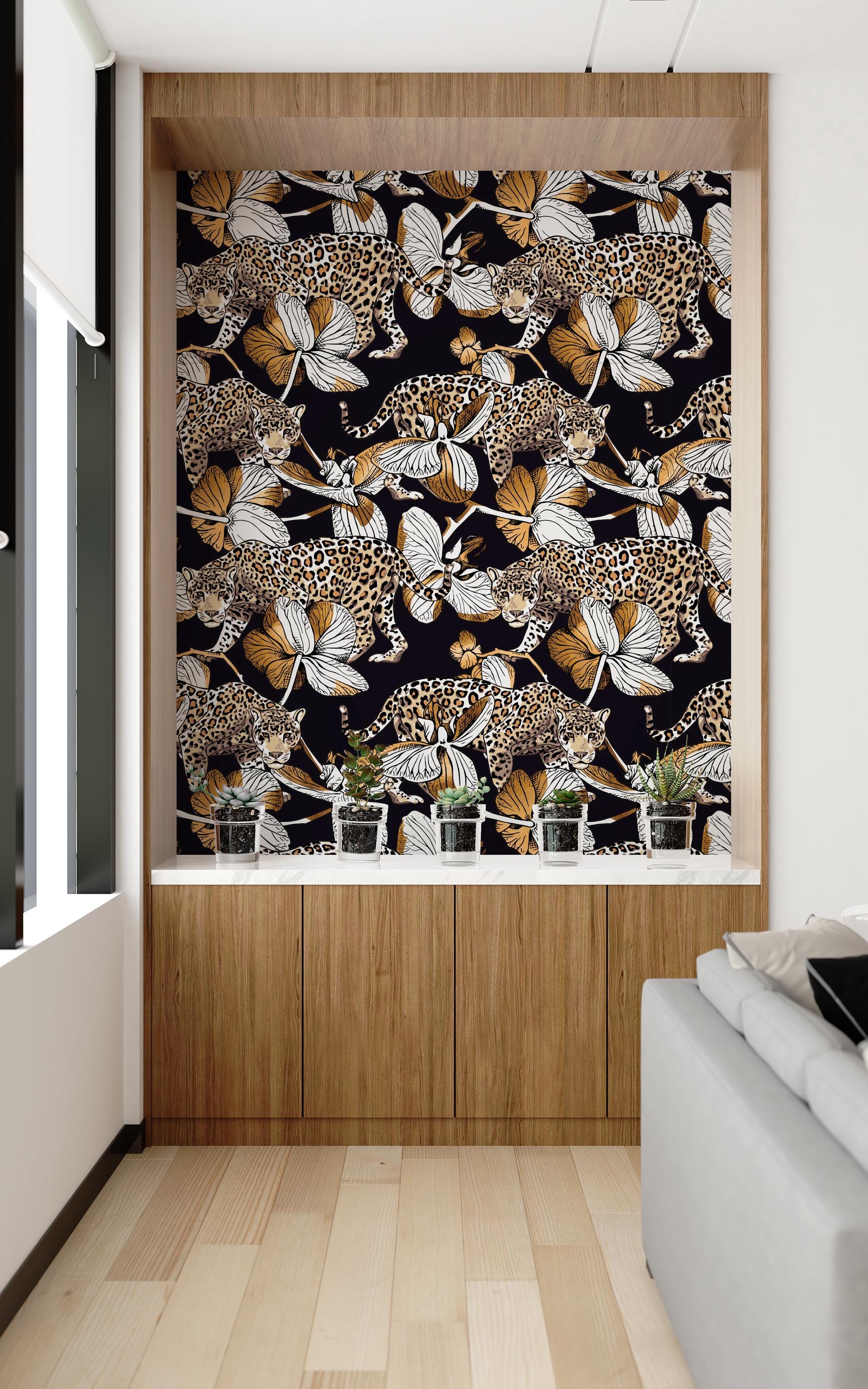 Leopard Peel Stick Wallpaper Dark Jungle Wall Mural Luxury Botanical ...