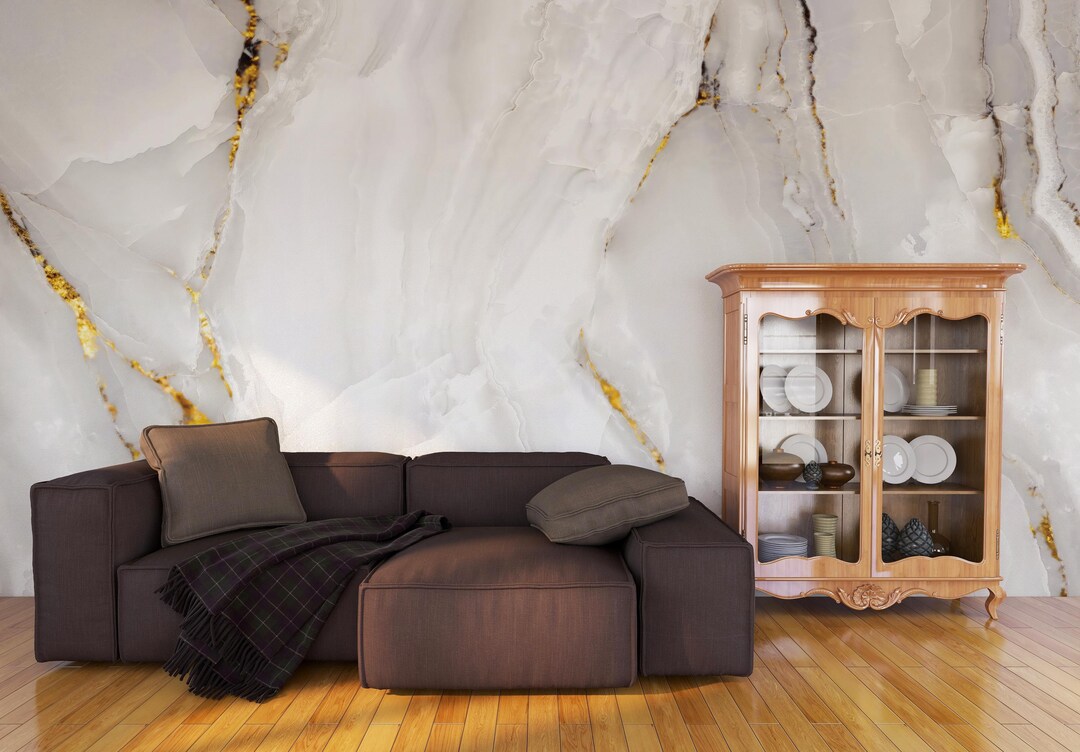 White Gold Marble Wallpaper Mural Luxury Abstract Peel Stick Living ...