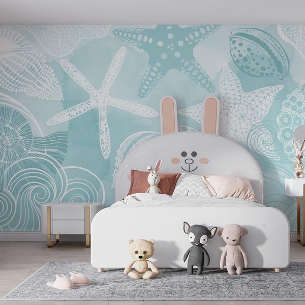 Seashell Peel Stick Wallpaper Coastal Starfish Shell Pattern Beach Bathroom Wall Mural kids Decor