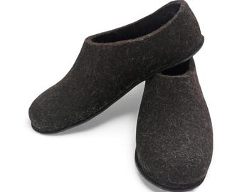 Felted Wool Slippers – Handmade Cozy Black House Shoes