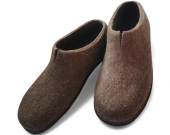 Felted Wool Slippers – Handmade Cozy Dark Brown House Shoes