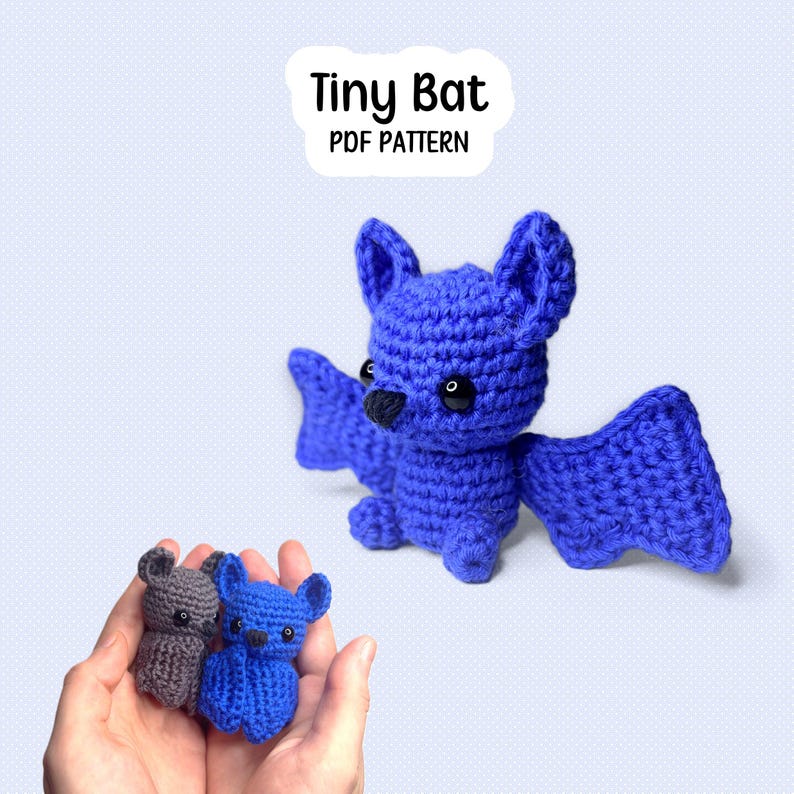 Litet virkmönster för fladdermus | Halloween Amigurumi PDF | Posebara vingar bild 1