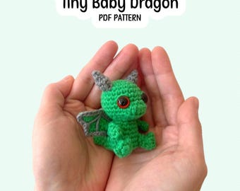 Virkat mönster för liten babydrake i PDF-format – Amigurumi Fantasy Keychain Plush DIY, steg-för-steg-nedladdning