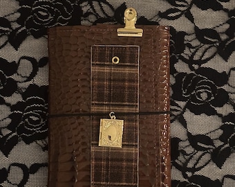 Agenda in pelle di coccodrillo marrone realizzata a mano / Edizione limitata / Formato A6/A5