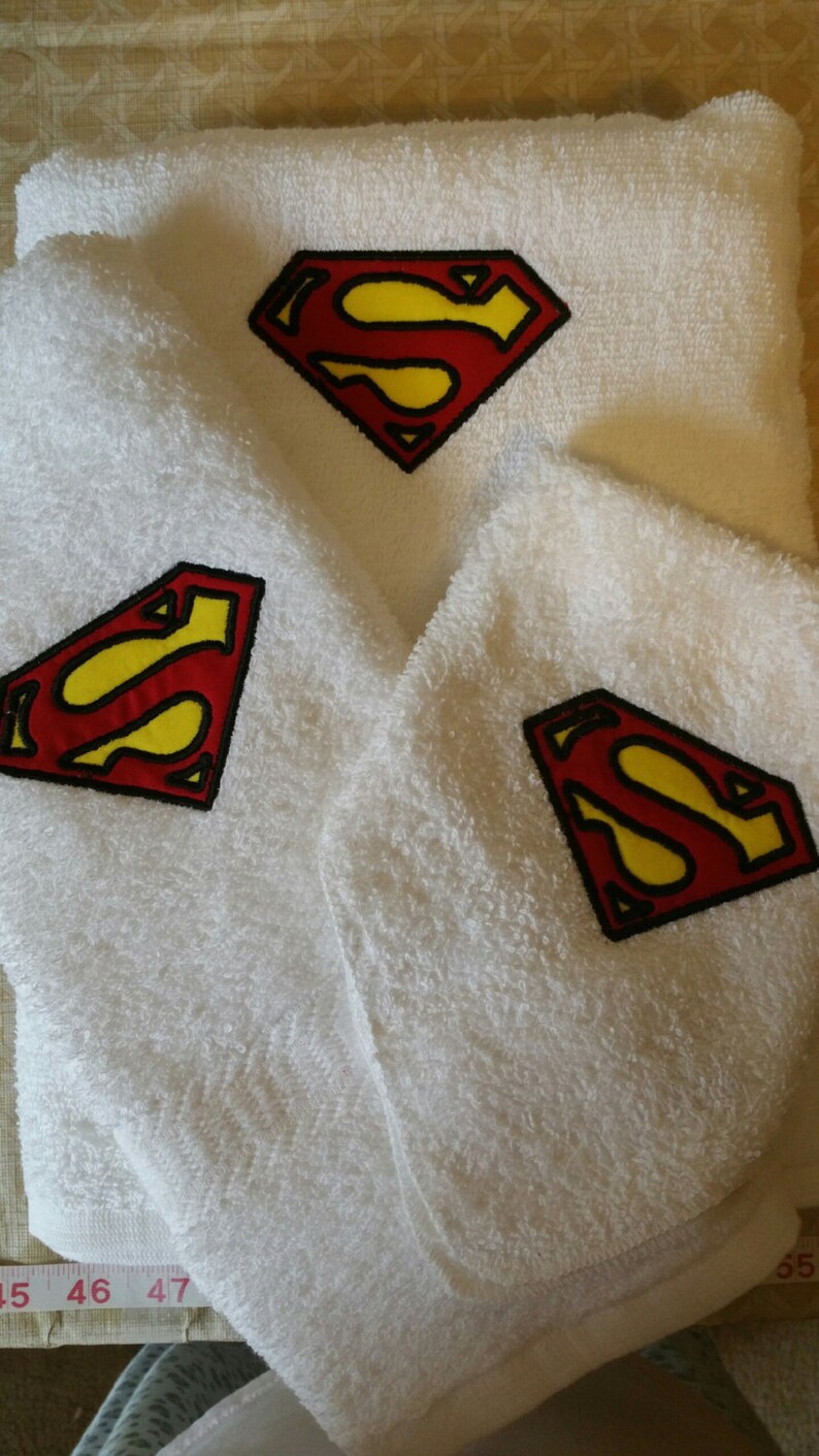 3 Piece Superman Applique Bath Towel Set Personalized Etsy