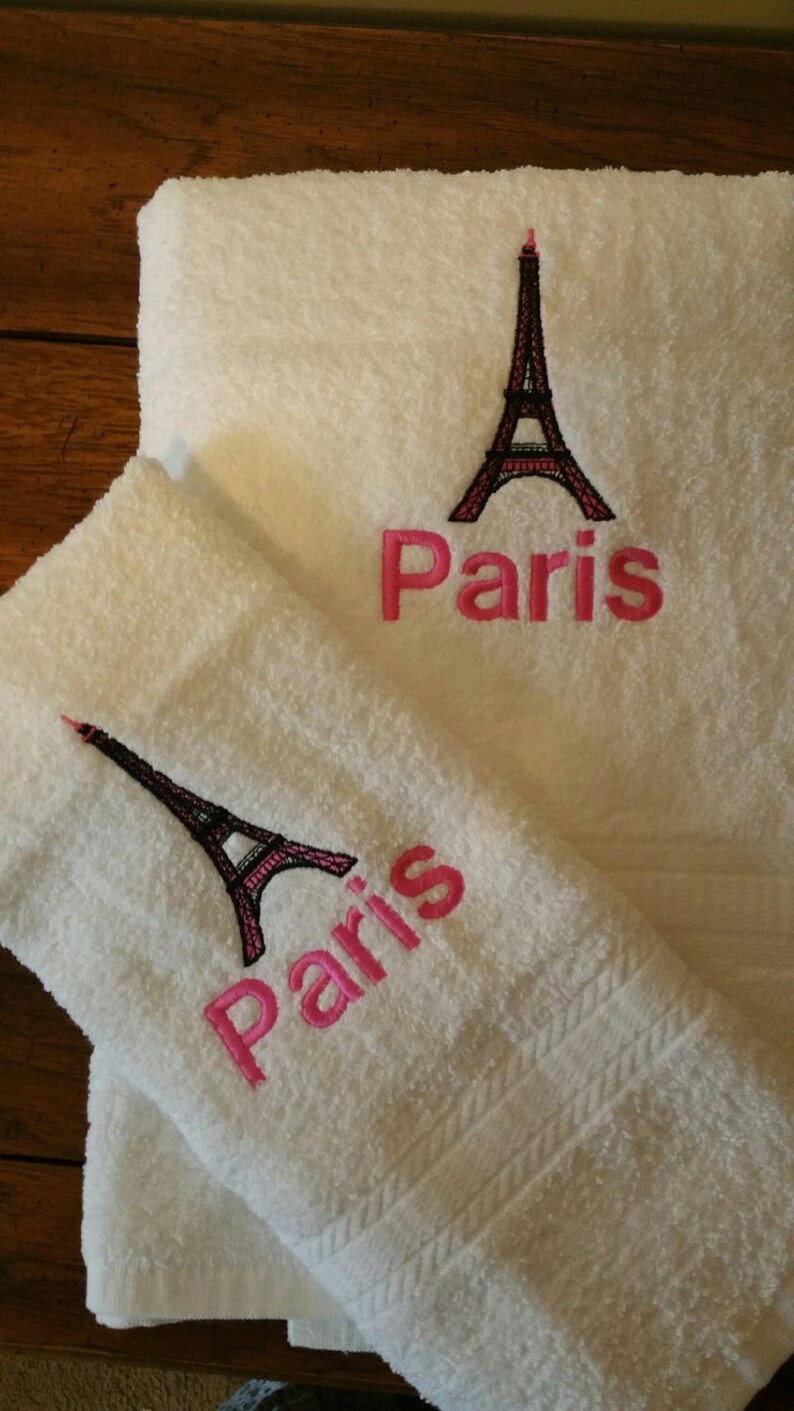 Eiffel Tower Paris 2 Piece Embroidered Bath Towel Set Etsy