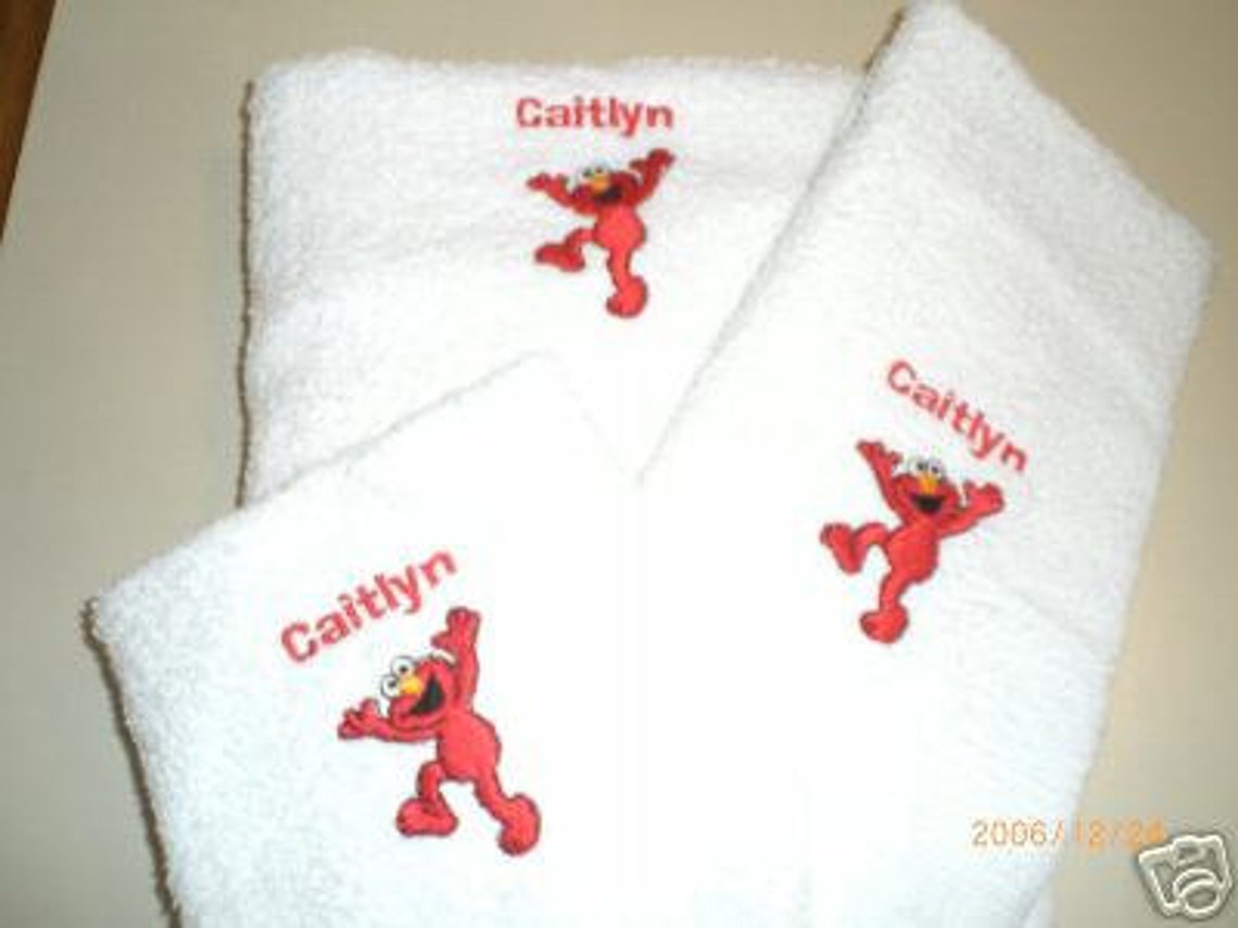 Elmo 3 Piece Embroidered Bath Towel Set Personalized Etsy