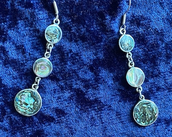 Vintage sterling silver paua drop earring long dressy earings