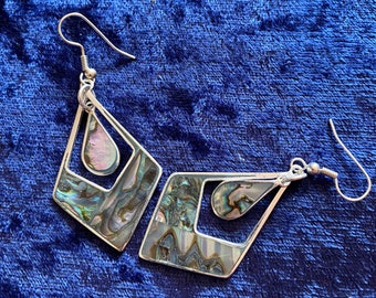 Paua shell earrings peacock diamond drop with pendant drop