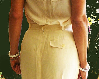 Vintage Next pencil skirt cream ivory silk linen ladies 8 US, 12 UK, 40 Eur immaculate elegant midi skirt sunnydaydreams