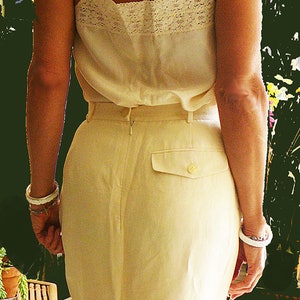 Vintage Next pencil skirt cream ivory silk linen ladies 8 US, 12 UK, 40 Eur immaculate elegant midi skirt sunnydaydreams