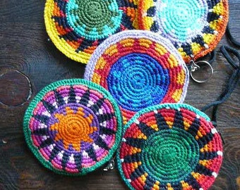 rainbow sunburst coin purse key purse bright festive circular sunshine ethnic folk art hip festive rainbow tribal