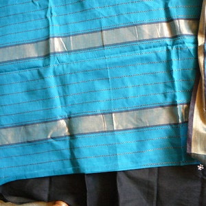 Dark cyan, teal, dark turquoise sari fine pure cotton vedic wear devotional traditional yardage up cycled