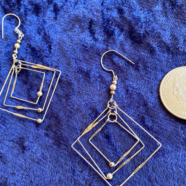 Fine Geometric kinetic pure silver earrings mobile squares rotating fine design sunnydaydreams