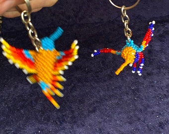 Hummingbird key chain colorful folk art hand made bird