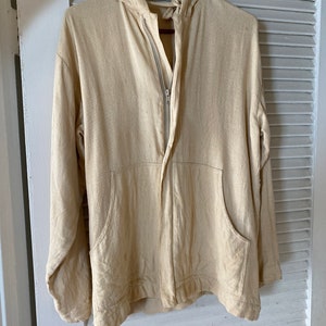 Raw silk hoody, double layer silk, unisex jacket cream casual classy earthy nomad ethnic sunnydaydreams used image 1