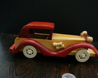 wooden vintage car handmade toy car automobile pine wood