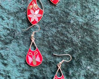 Hot pink earrings flower inlay dangle earring sunnydaydreams butterfly earrings
