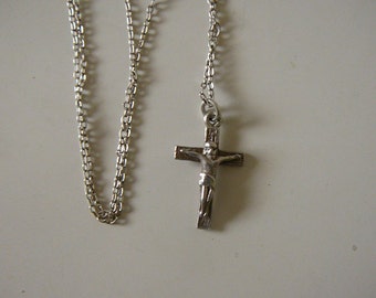 Vintage sterling silver cross and chain, Jesus crucified, christain, religious Jesus on cross