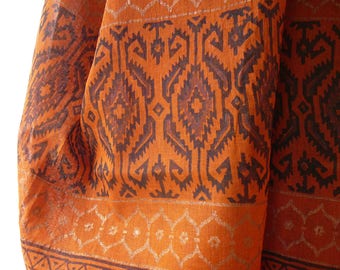fine cotton shawl throw wrap tan black gold promitive ethnic tribal design