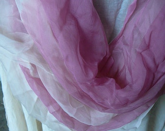 chiffon silk shawl, pink and cream sheer silk, shawl throw, silk feminine wrap, upcycled, chiffon silk head wrap, turban, sheer elegance