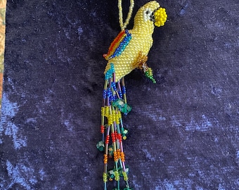 My little parrot beaded bag, purse or key ring tassel charm