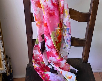 Ladies large shawl wrap throw sarong tie dye in pink and white on fine fabric