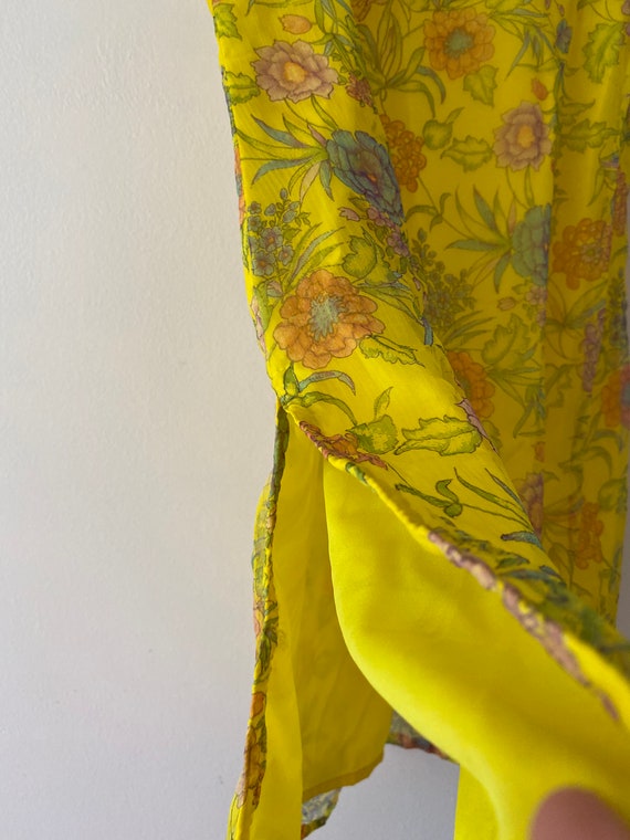 Pure chiffon silk tunic yellow floral fully lined… - image 3