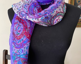 Long Silk scarf vacation scarf lilac turquoise fine silk gift scarf