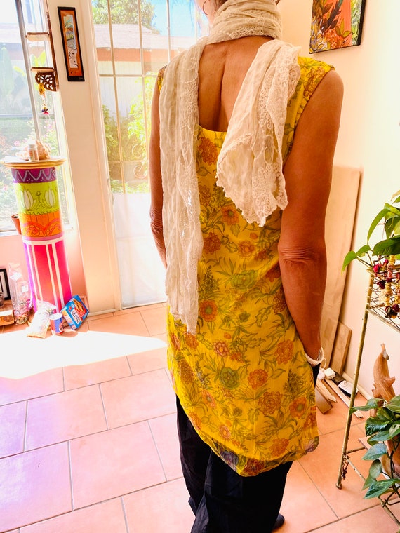 Pure chiffon silk tunic yellow floral fully lined… - image 4