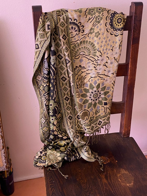 Shawl shawl throw wrap two sided grey green black… - image 1