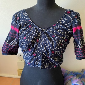 Ladies choli sari blouse pure cotton rajastani tie dye navy white hot pink