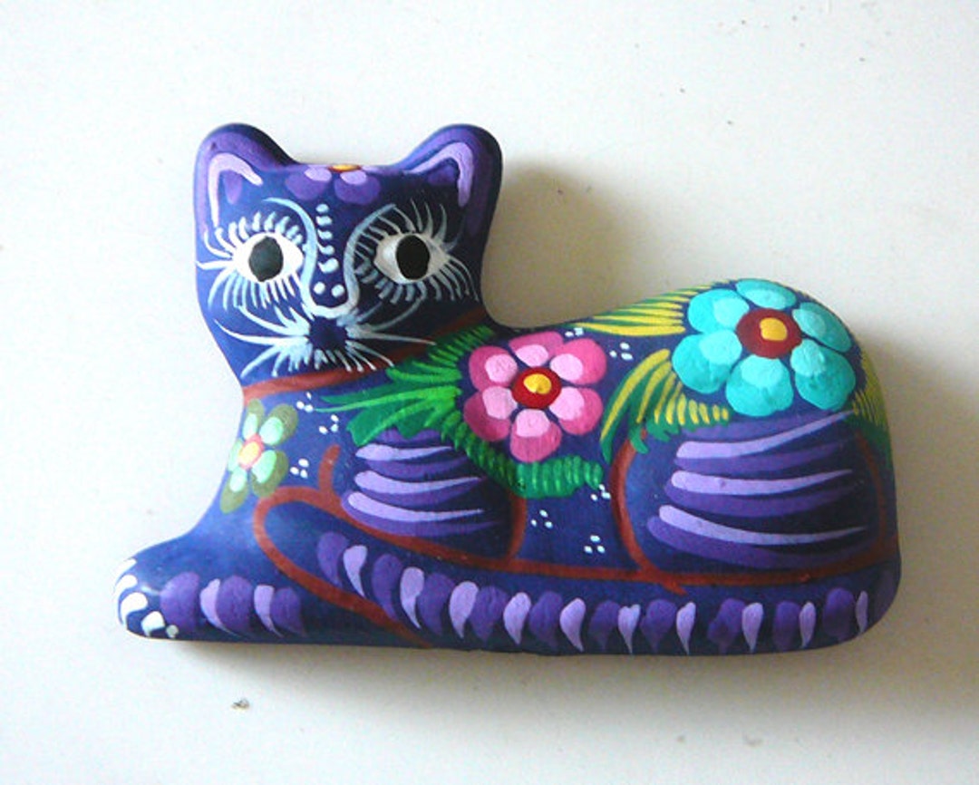 Hand Painted Cat Fridge Magnet, Stocking Filler Stuffer, Purple Kitten ...
