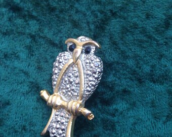 Owl broach silver and gold stone eyes costume jewelry gift sunnydaydreams