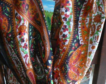 long silk scarf paislies floral design fine quality featherweight terracotta red black or jade grey blue sunnydaydreams