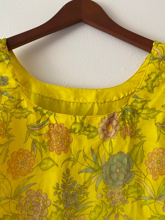 Pure chiffon silk tunic yellow floral fully lined… - image 1