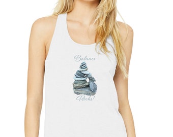 Balance Rocks Women's tank top / women's yoga top/ women's mindfulness tank top/ racer-back tank top/ wide strap tank top / Cairn design