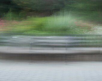 Impressionist Photo Print | Blank Greeting Card | Nature Photography | Park Bench in NYC | Green | Gray | Urban Art