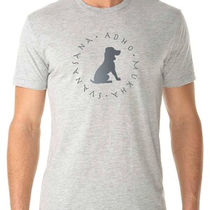 Men's Yoga T-Shirt/ Downward Facing Dog /Sanskrit shirt /Gift for men / Gift for Yogi/ Father's Day Gift/ Life is Balance® Heather Gray