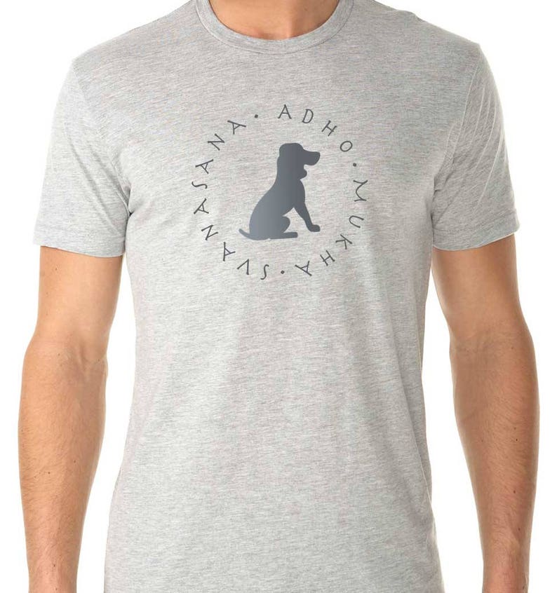 Men's Yoga T-Shirt/ Downward Facing Dog /Sanskrit shirt /Gift for men / Gift for Yogi/ Father's Day Gift/ Life is Balance® Heather Gray