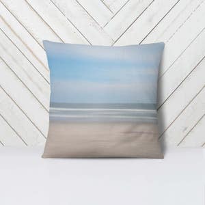 Impressionist Ocean Stripes Throw Pillow Cover | Pillow Sham | 14 X 14, 16 X 16, 18 X 18, 20 X 20, 26 X 26 | Beach Decor | Blue White Tan