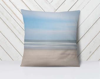 Impressionist Ocean Stripes Throw Pillow Cover | Pillow Sham | 14 X 14, 16 X 16, 18 X 18, 20 X 20, 26 X 26 | Beach Decor | Blue White Tan