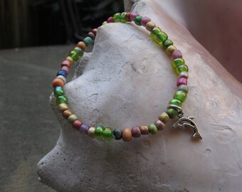 Multi-color Stretch Bracelet | Dolphin Charm  | Ocean Collection | Colorful Bead Balance Bracelet | Gift for Her | Gift for Girl