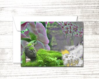 Buddha Greeting Card | Blank Note Card | Yoga Card | Card for Yogi | Blank buddha and lotus card | Inspirational notecard