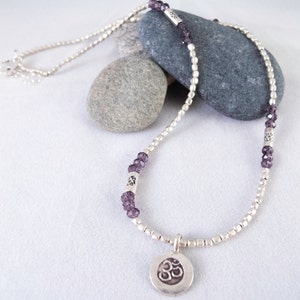 OM Symbol Necklace | Yoga Gift | Silver-plated beads |amethyst Chinese crystal |Om Pendant |Gift for Her |Gift for Mom |Bridesmaid Gift